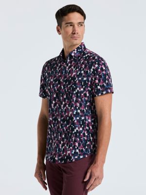 Slim Fit Total Stretch Watercolor Print Shirt