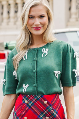 Almost Yours Emerald Bow Cardigan