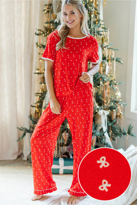 Stay Awhile Red Bow Print Bamboo Pajama Set