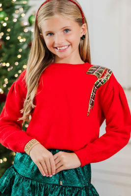 Girls: Seasons Greetings Red Sequin Sweater