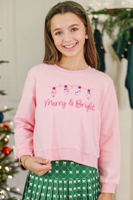 Girls: Oh So Bright Blush Pink Graphic Sweatshirt