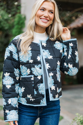 Kindly As She Goes Black Floral Quilted Jacket