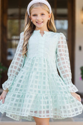 Girls: In Your Happy Place Mint Green Textured Dress