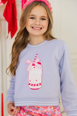 Girls: Girly Pop Lavender Striped Cuff Graphic Sweatshirt