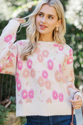 Caught MY Eye Cream Floral Sweater