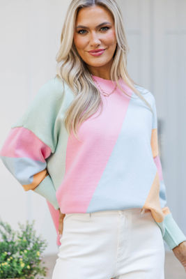 A Perfect Love Light Blue Colorblock Sweater