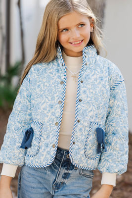Girls: Preorder: Just So You Blue Toile Quilted Jacket