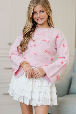 Girls: Dreamy Day Pink Embellished Sweater