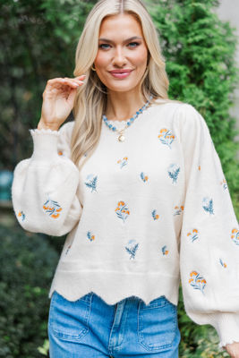 Sweet Bloom Cream Embroidery Sweater