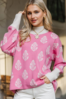 Everyday Charm Pink Medallion Sweater