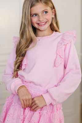 Girls: Sweetly Stitched Pink Eyelet Sweatshirt