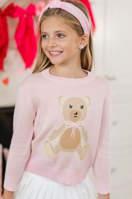 Girls: The Ansley Pink Bear Sweater