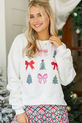 Grid Bows & Christmas Trees White Tee