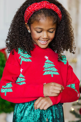 Girls: Quick Decisions Red Christmas Tree Sweater
