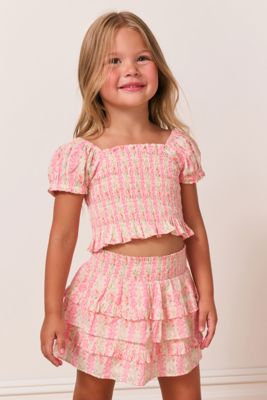 Girls Fabielle Heirloom Print Top - Strawberry Macaroon