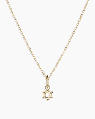 14K Gold Star Of David Charm Necklace