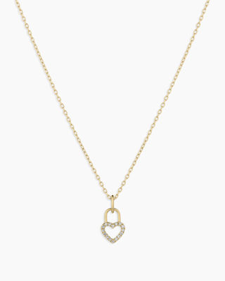 Diamond Heart Padlock Charm Necklace