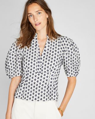 Embroidered Balloon Sleeve Top