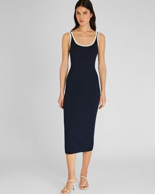 Textured Ribbed Tank Dress With Contrast Trim