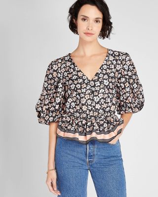 Waisted Balloon Sleeve Top