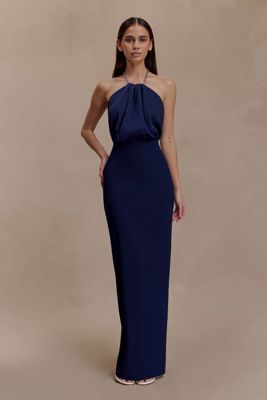 Elina Satin Necklace Maxi Dress - Navy