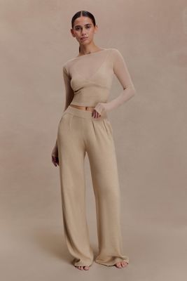 Frannie Gathered Silk Blend Knit Pants - Sand