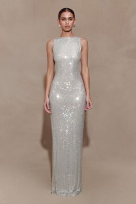 Magnolia Sleeveless Diamante Maxi Dress - Silver