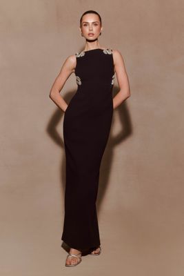 Lorde Embellished Crepe Maxi Dress - Black