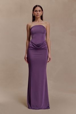 Madison Strapless Slinky Maxi Dress - Purple