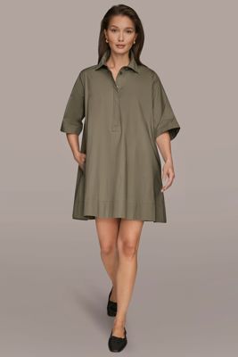Elbow-Sleeve Mini Shirt Dress