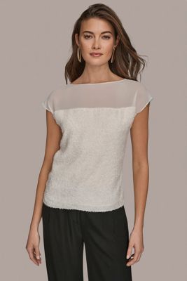 Embellished Short Sleeve Sheer Blouse