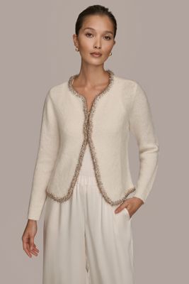 Tinsel-Trimmed Cardigan Jacket