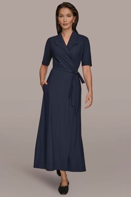 Elbow-Sleeve Midi Wrap Dress