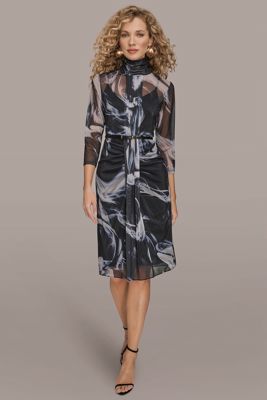 Belted Draped Printed Dress