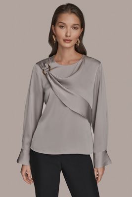 Long-Sleeve Blouse With Shoulder Hardware Detail