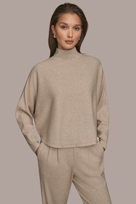 Cropped Ribbed Mock-Neck Top