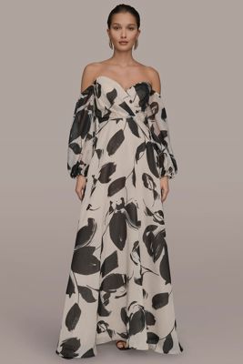 Organza Off-The-Shoulder Floral Gown