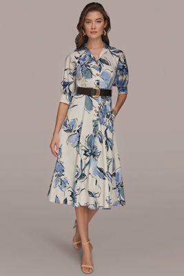 Cotton Floral Midi Shirt Dress