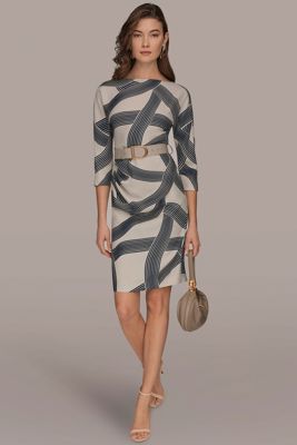 Dot Crepe 3/4 Sleeve Dress