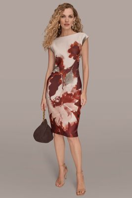 Sleeveless Boatneck Floral Sheath Dress