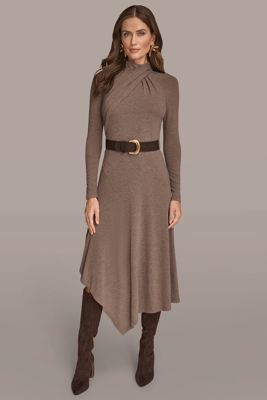 Long Sleeve Midi Asymmetric Sweater Dress
