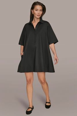 Elbow-Sleeve Mini Shirt Dress
