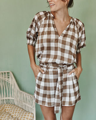 The Silky Paper Bag Short - Gingham In Cafe Au Lait
