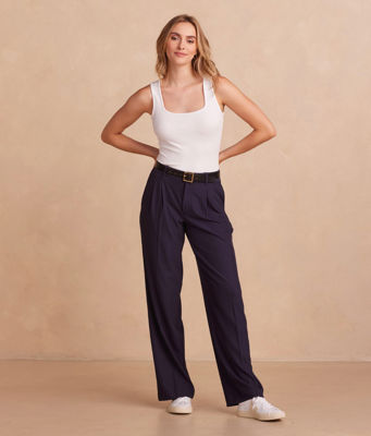 The Classic Pleat Straight Leg Trouser Pant - Midnight