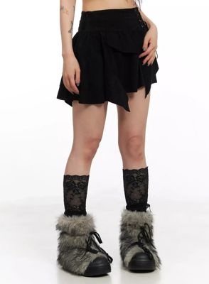 Side Lace-Up Ruffle Mini Skirt In528