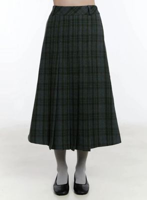 Plaid A-Line Midi Skirt Id526