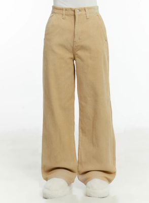 Fleece-Lined Corduroy Wide-Leg Cotton Pants Cd523