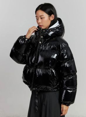 Glossy Hooded Puffer Jacket Ij502
