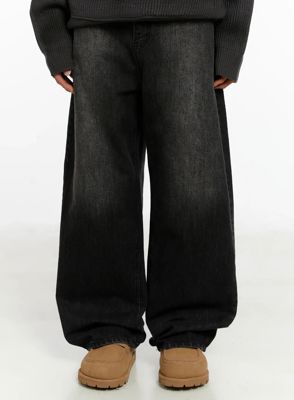 Men's Black Washed Baggy Jeans Id524