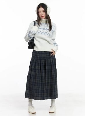 Plaid Tiered Maxi Skirt Cj507